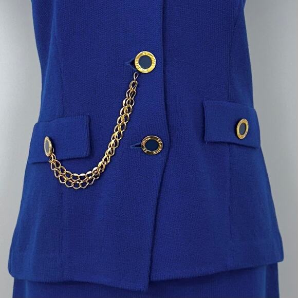 St. John Santana Knit SET Short Sleeve Cardigan and Skirt Blue Vintage | Size 6 - Picture 3 of 13